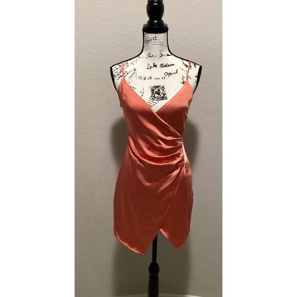 Forever 21 Coral Satin Wrap Dress With Spaghetti Straps Size S - Picture 2 of 6
